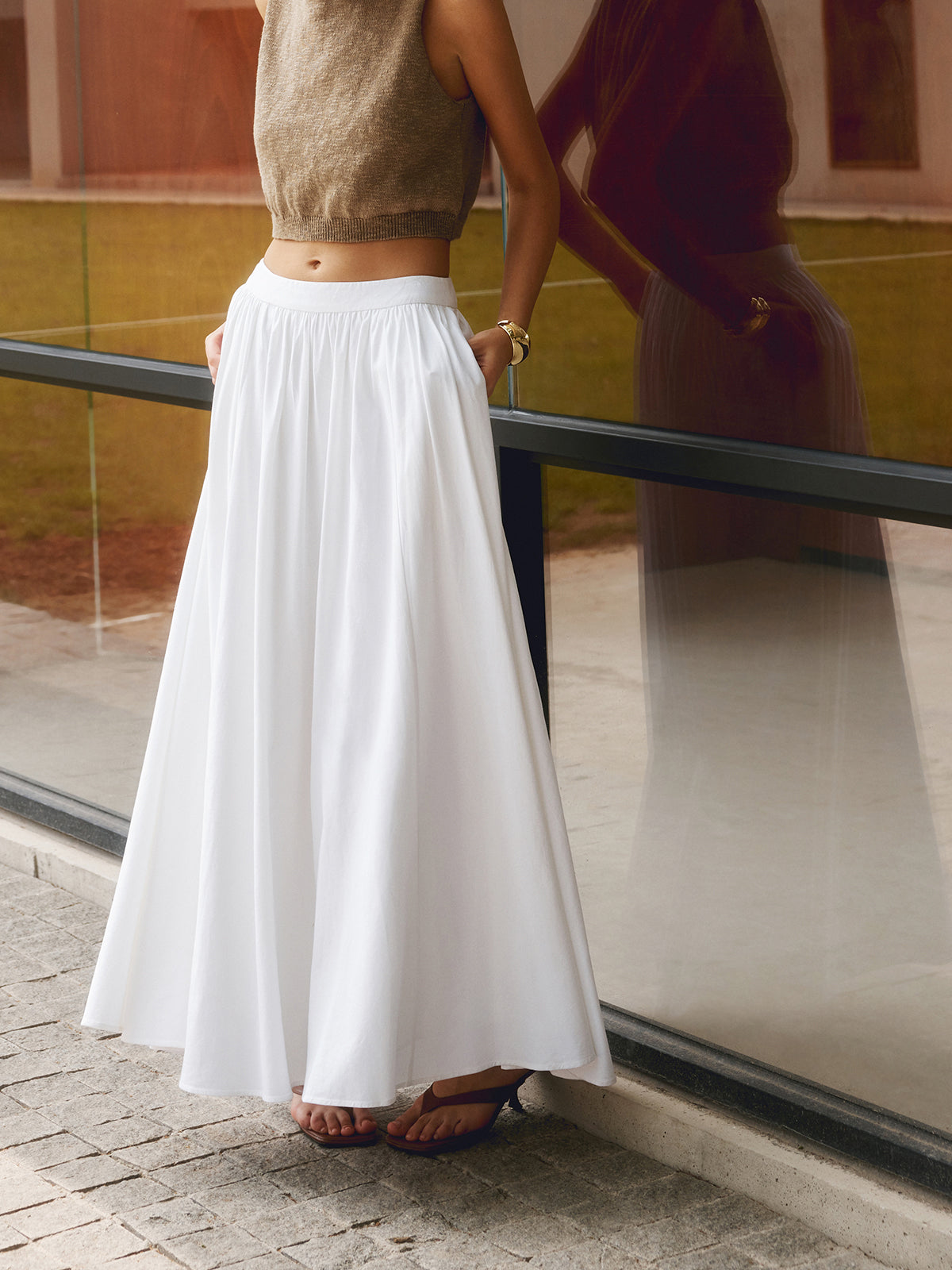 MARISTE Linen Pleated Maxi Skirt