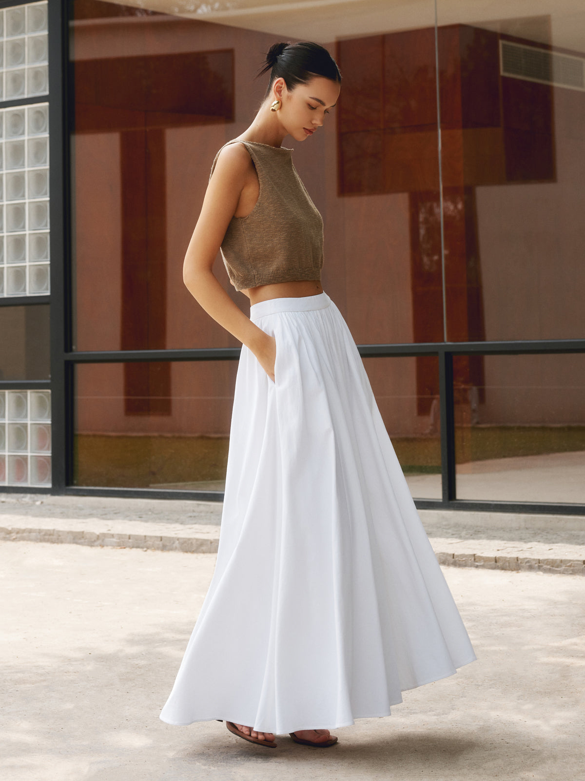 MARISTE Linen Pleated Maxi Skirt
