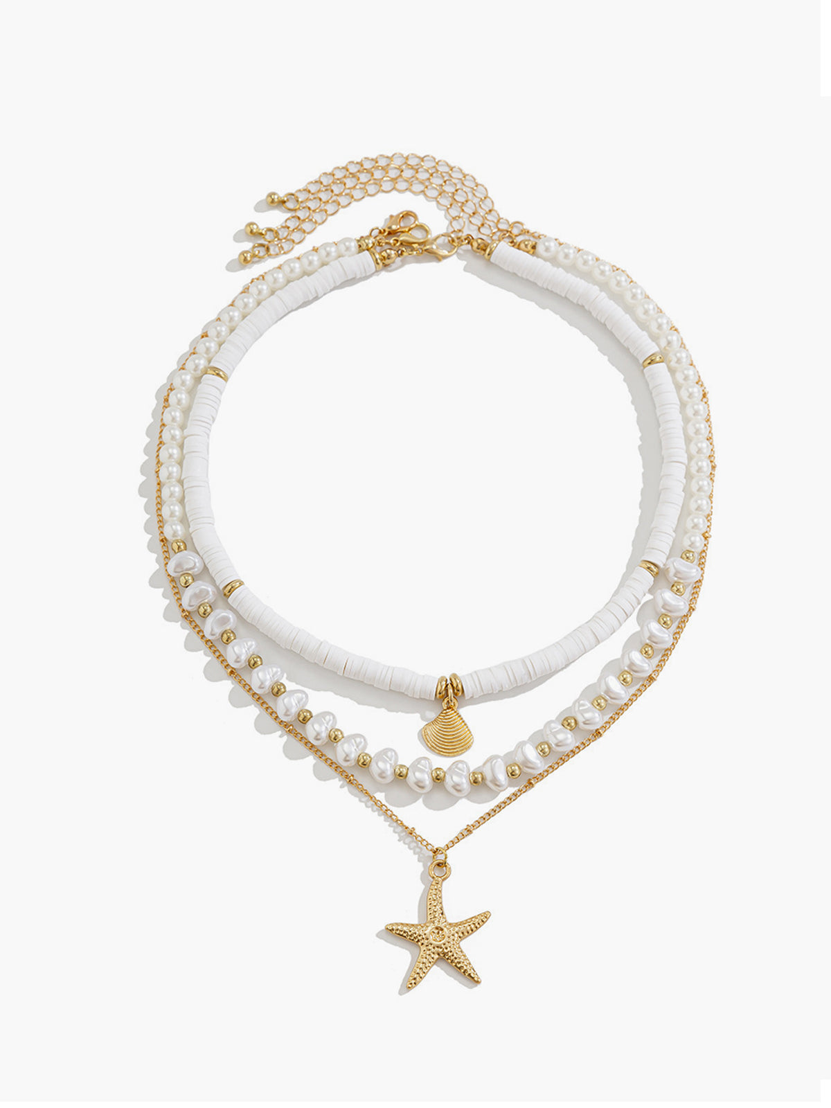 NECKLACE Pearl & Shell Layered Necklace With Starfish Pendant