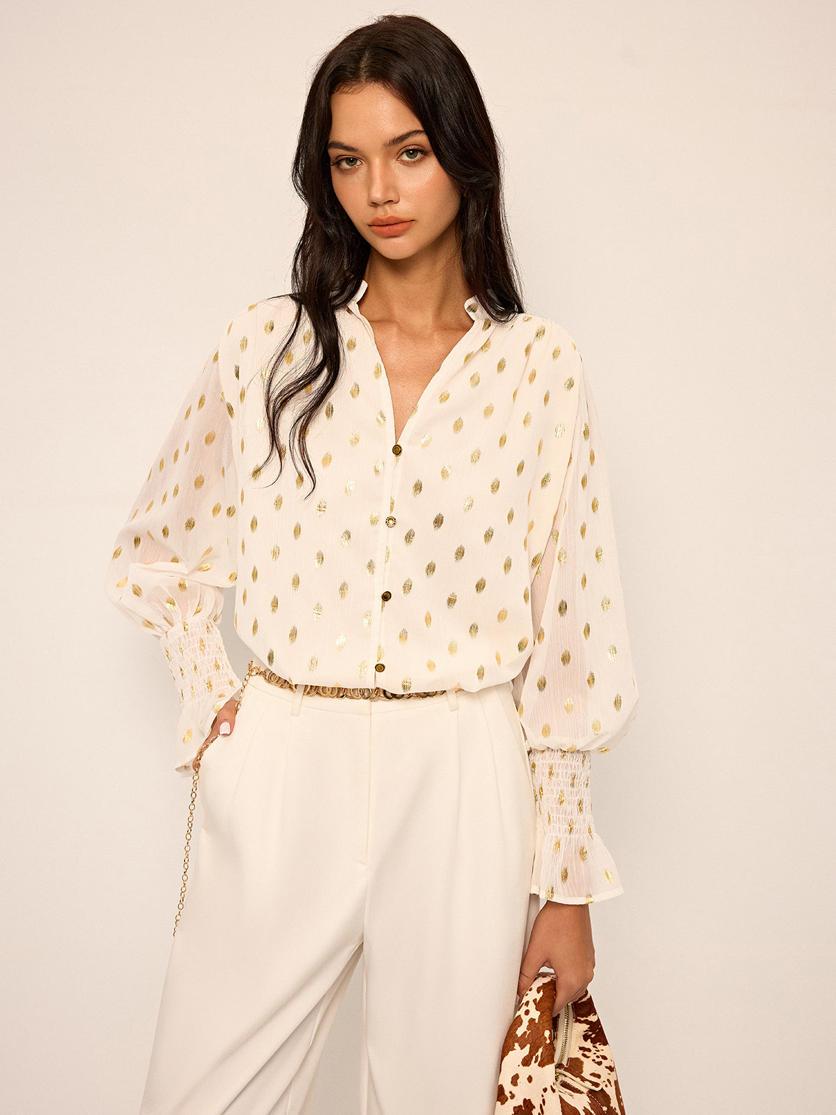 NEVINA Polka Dot Chiffon Top