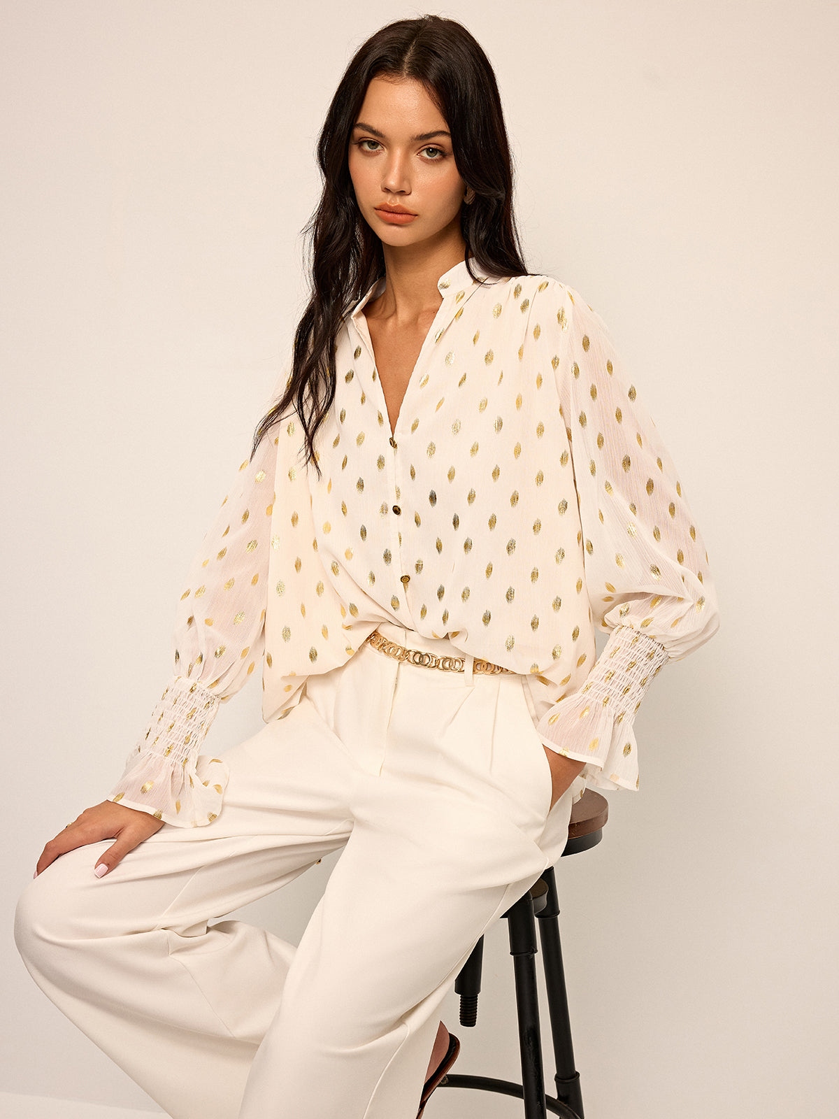 NEVINA Polka Dot Chiffon Top