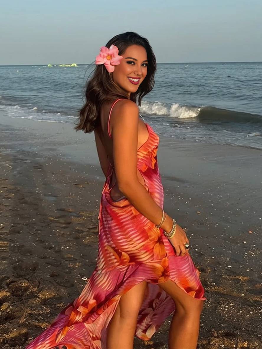 Isla – Irregular Floral Backless Maxi Dress