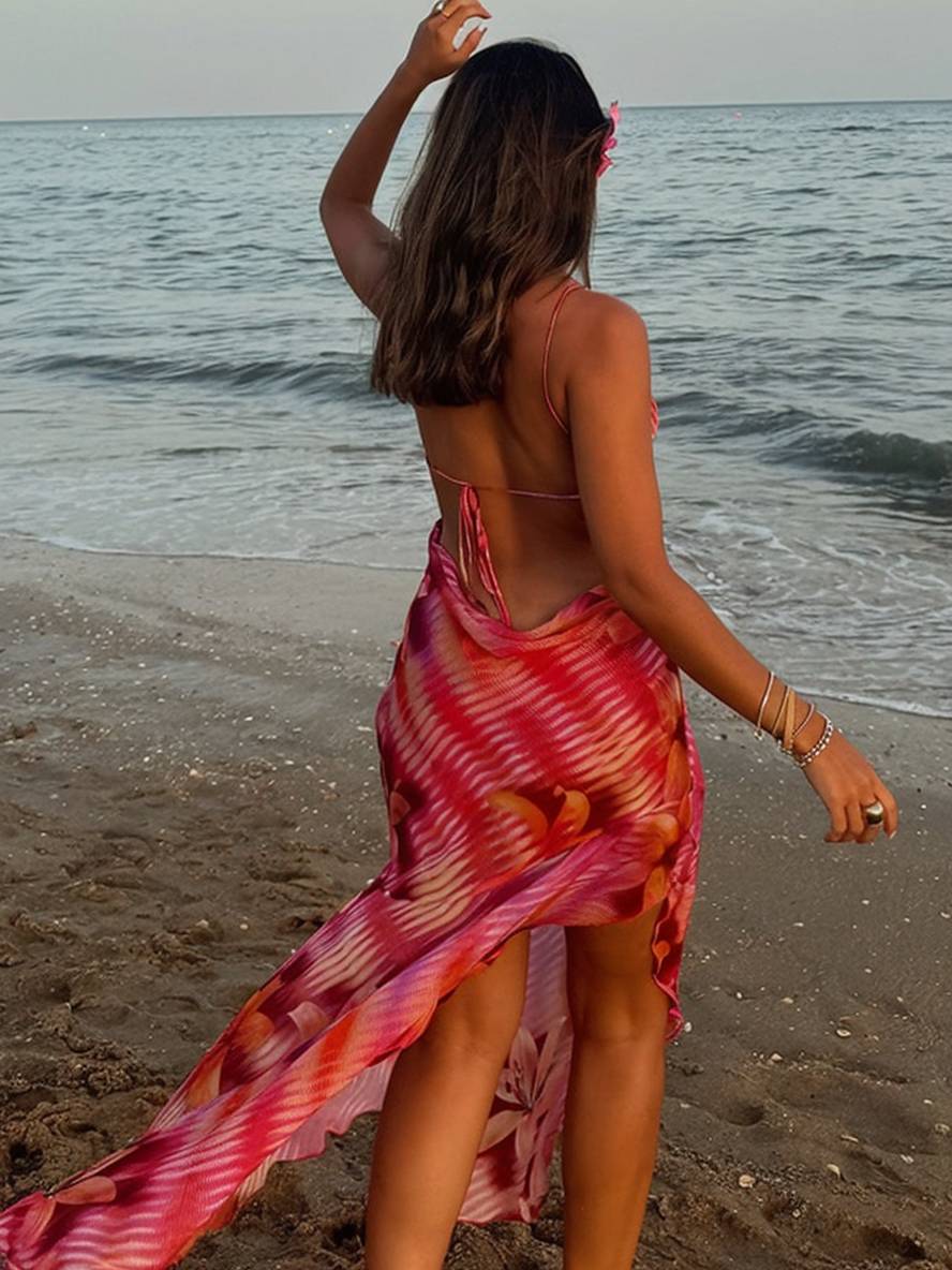 Isla – Irregular Floral Backless Maxi Dress