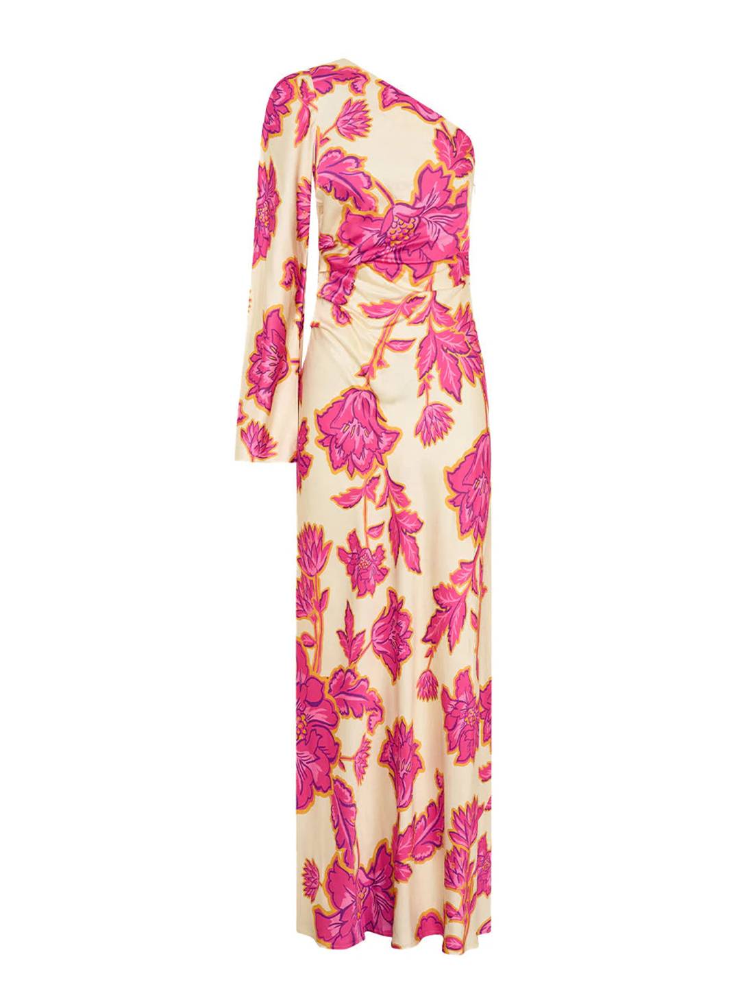 Solea – One Shoulder Satin Floral Maxi Dress