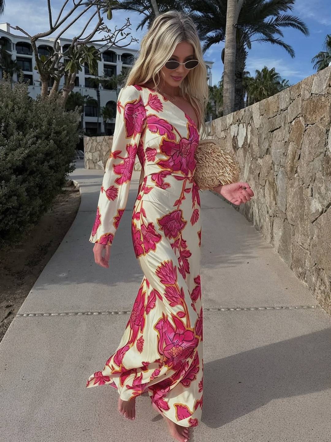 Solea – One Shoulder Satin Floral Maxi Dress