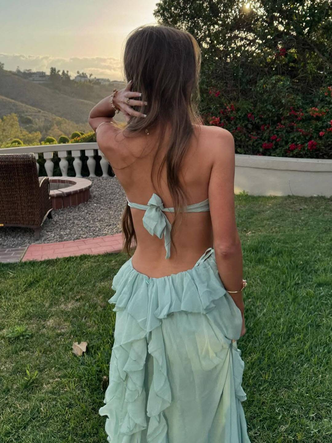 MIREYA - Floral Chiffon Bustier Maxi Dress