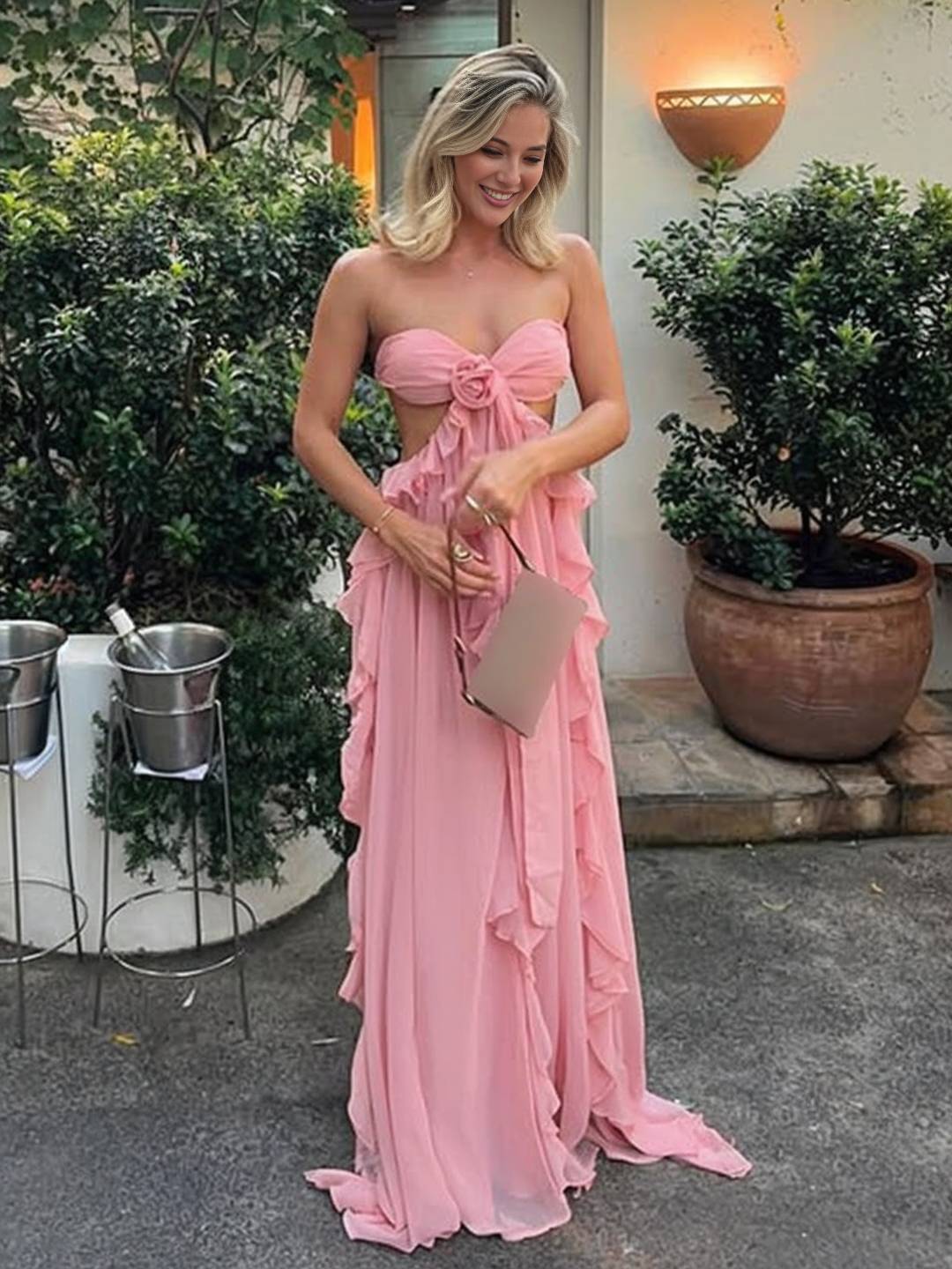MIREYA - Floral Chiffon Bustier Maxi Dress
