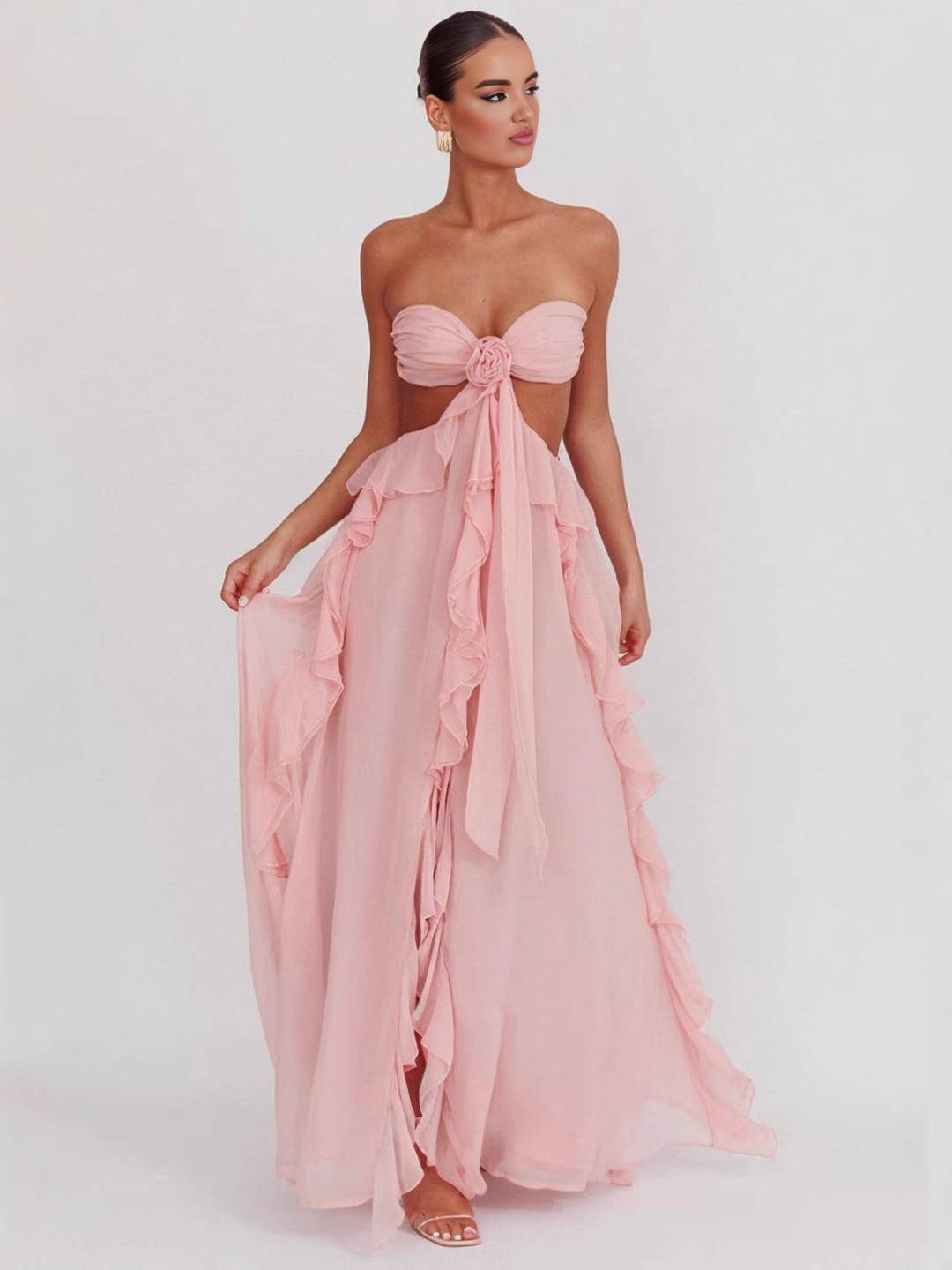 MIREYA - Floral Chiffon Bustier Maxi Dress