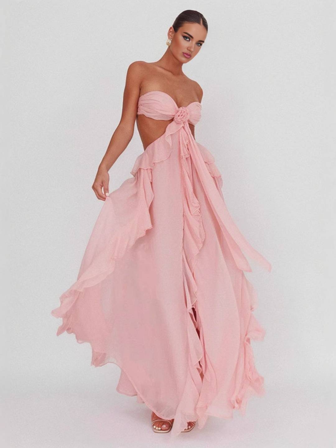 MIREYA - Floral Chiffon Bustier Maxi Dress