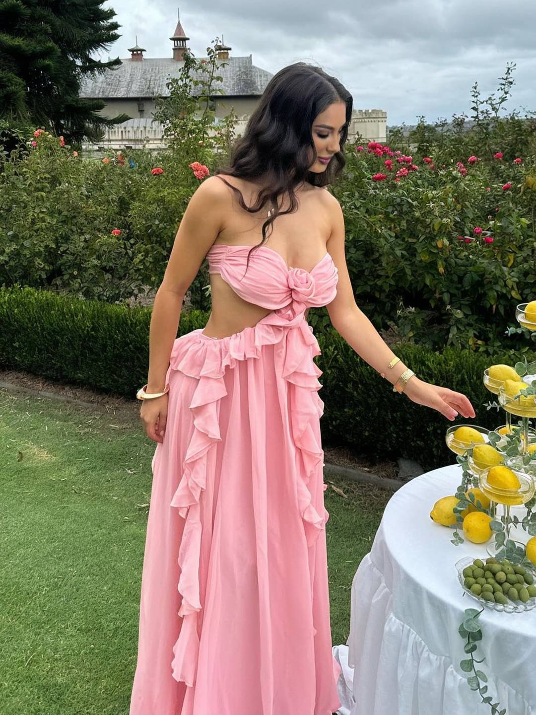 MIREYA - Floral Chiffon Bustier Maxi Dress