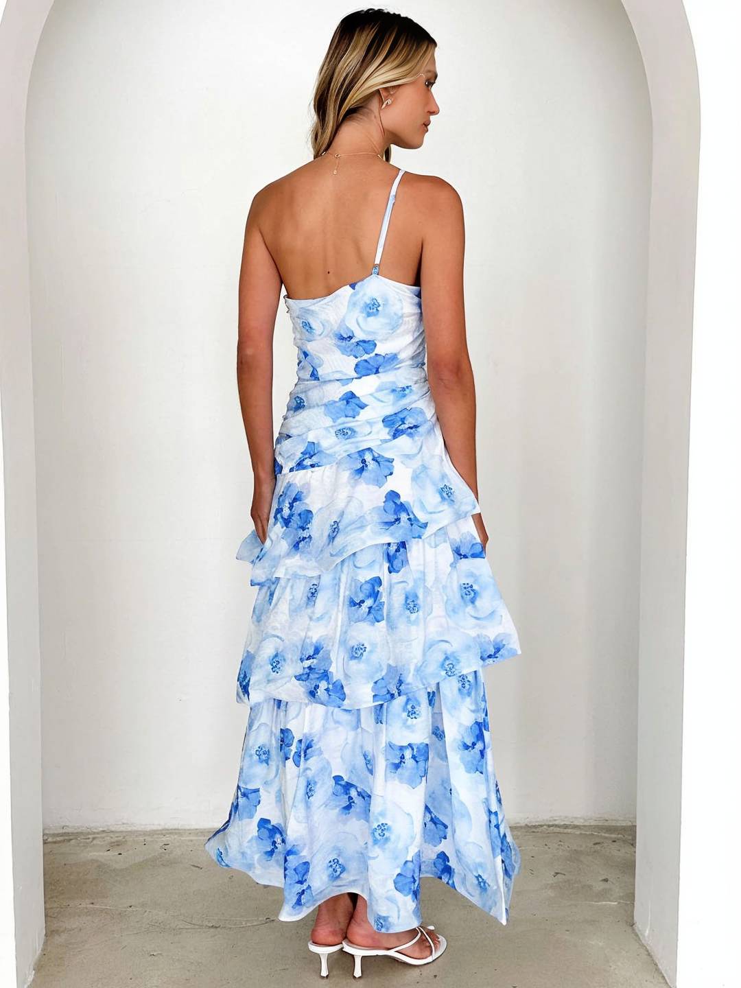 LORINDA - One-Shoulder Floral Ruffle Maxi Dress
