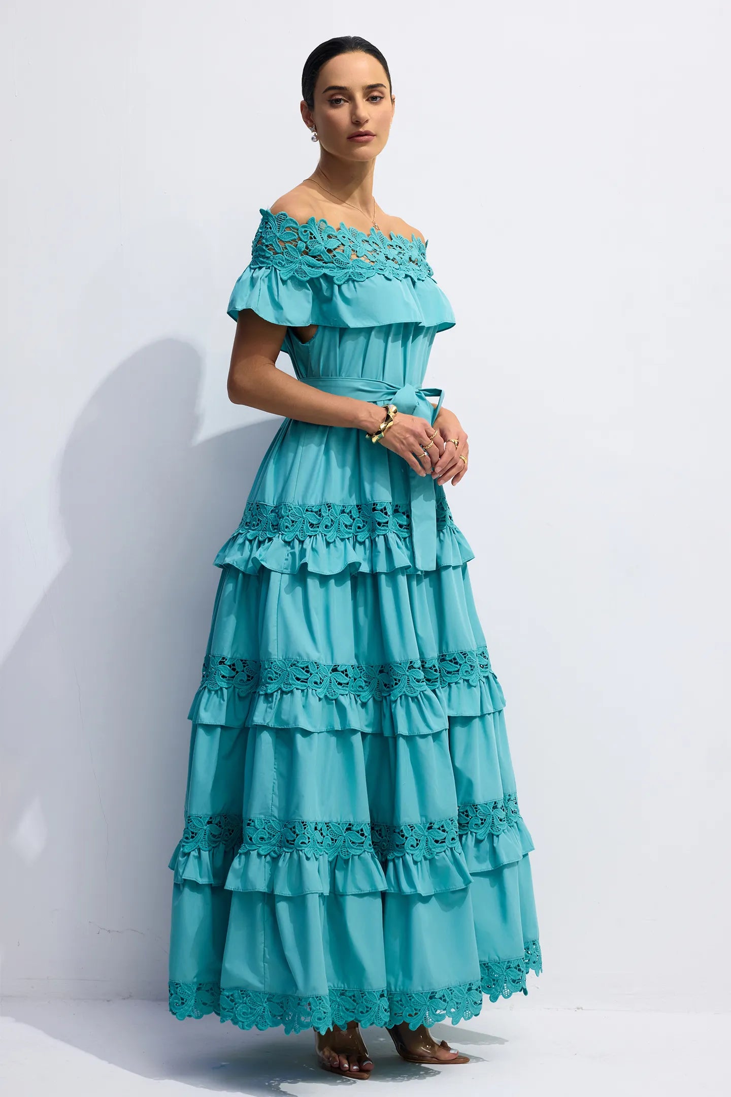 ALVÉA Off-Shoulder Layered Cotton Maxi Dress