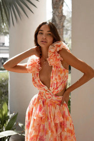 FIAMETTA Orange Fuchsia Maxi Dress