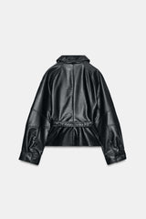 MARVENA Leather Look Peplum Jacket