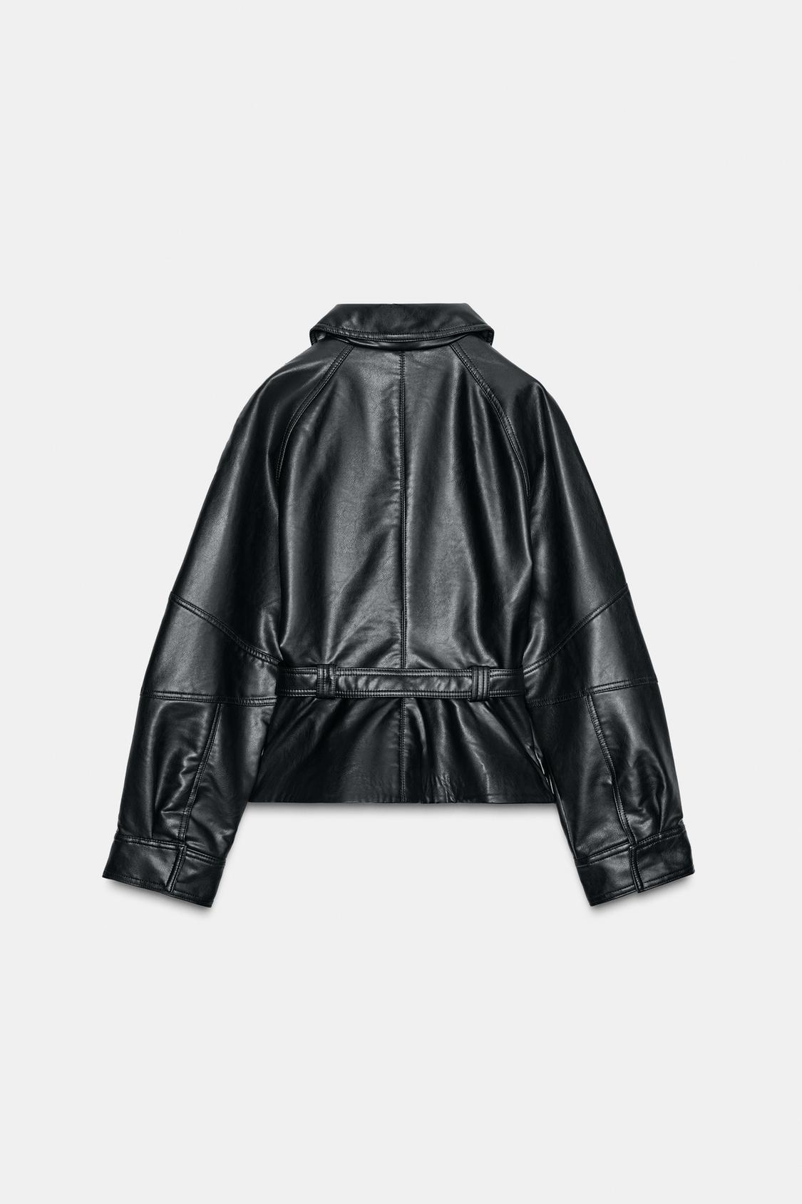 MARVENA Leather Look Peplum Jacket