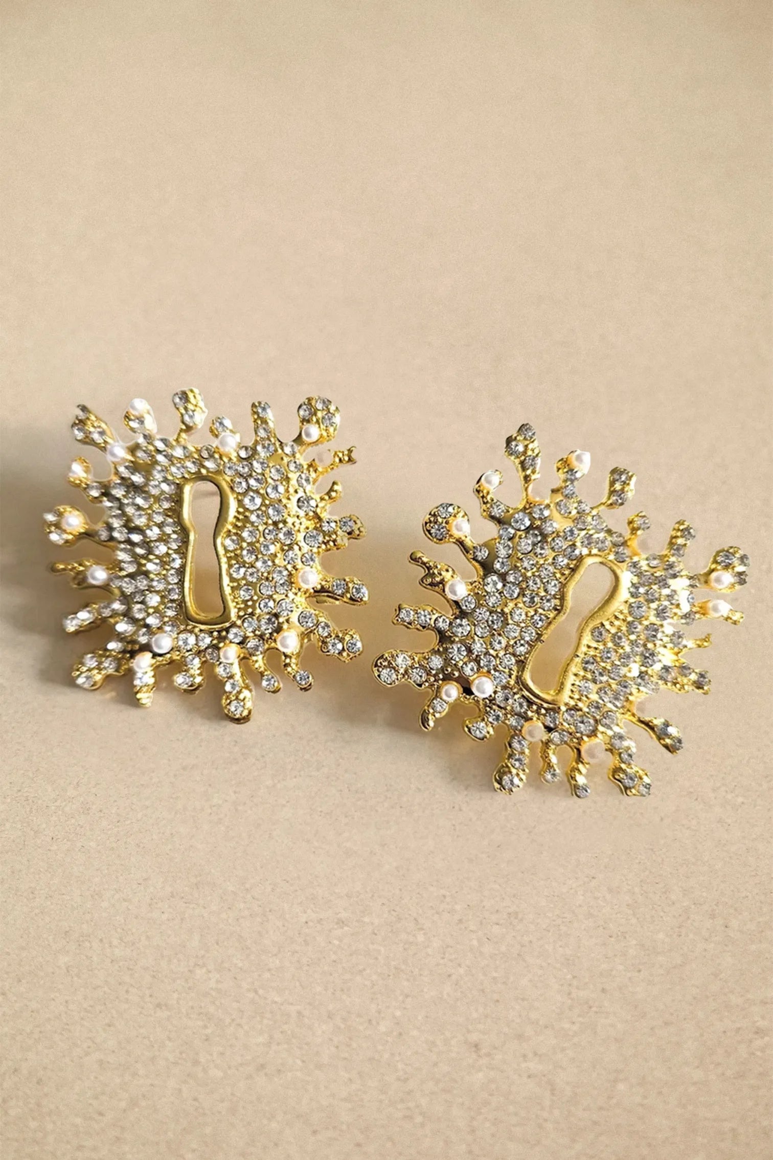 Sunburst Keyhole Crystal Statement Earrings