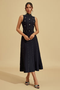 VIENNA Embellished High Neck Midi Dress