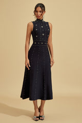 VIENNA Embellished High Neck Midi Dress