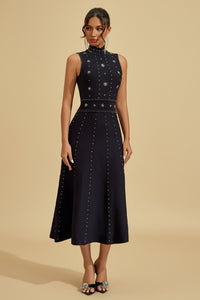 VIENNA Embellished High Neck Midi Dress