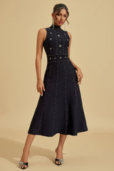 VIENNA Embellished High Neck Midi Dress