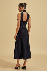 VIENNA Embellished High Neck Midi Dress