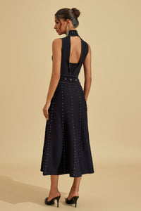 VIENNA Embellished High Neck Midi Dress