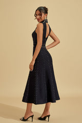 VIENNA Embellished High Neck Midi Dress