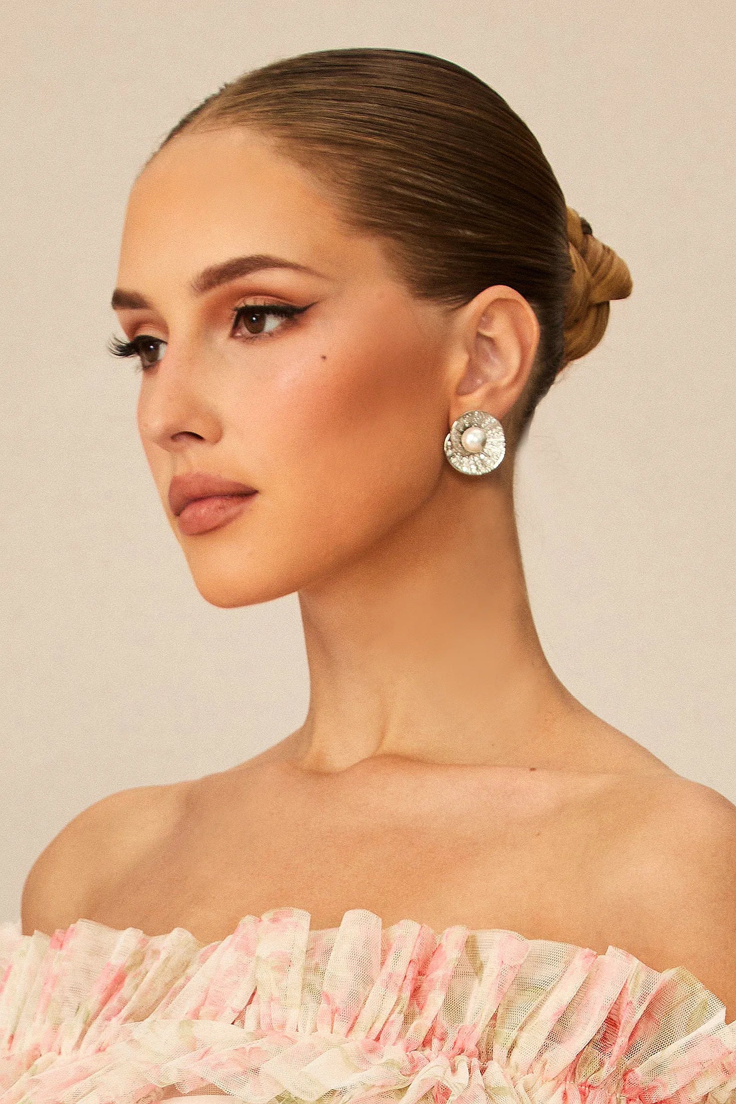 Spiral Shell Pearl Stud Earrings