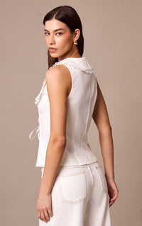 ELIANE Lace Trim Tie-Up Blouse