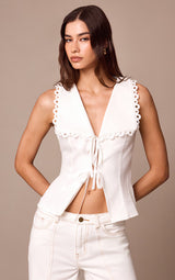 ELIANE Lace Trim Tie-Up Blouse