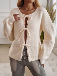 Allegra-Vita Tied Round Neck Cardigan