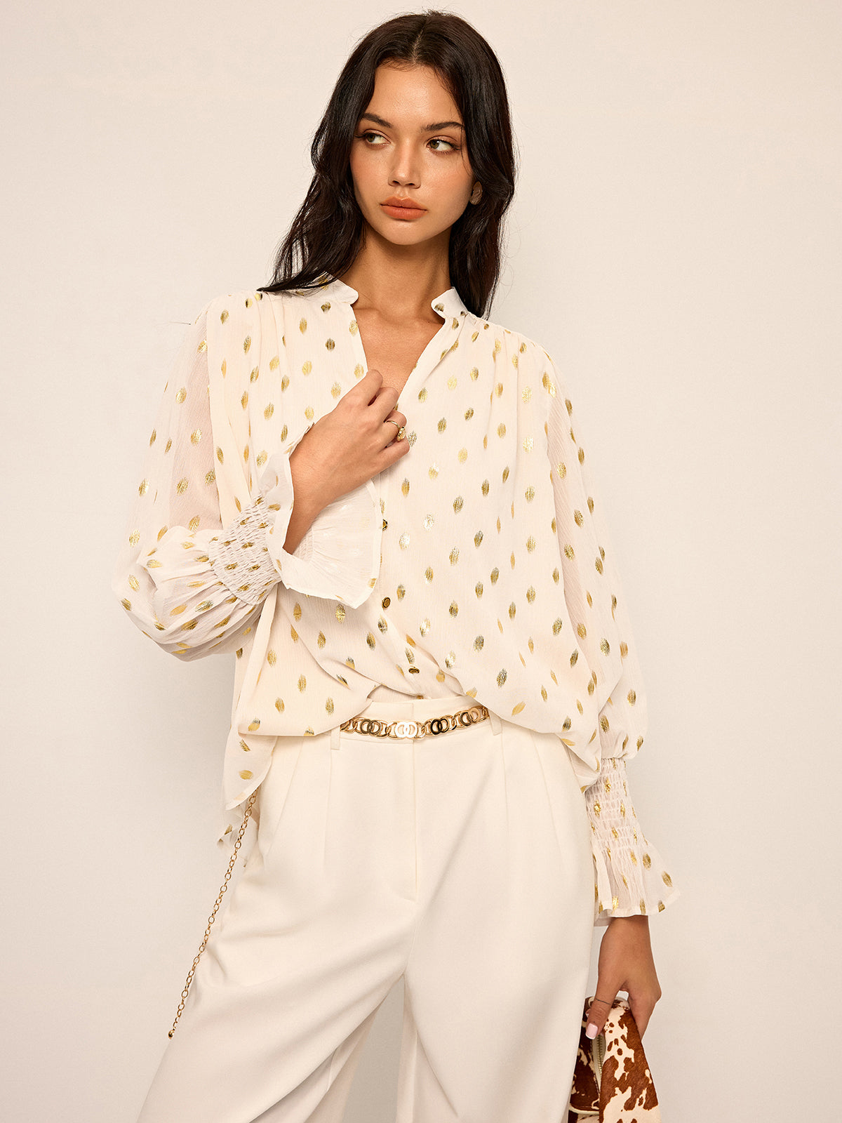 NEVINA Polka Dot Chiffon Top