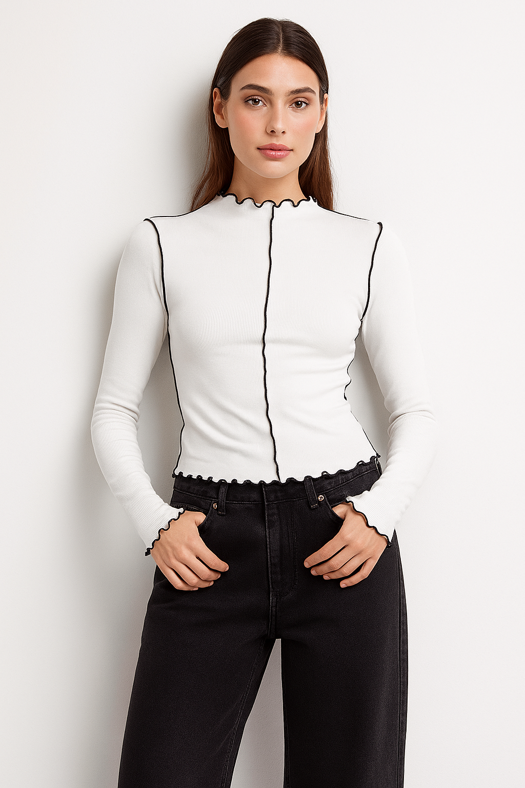 ELVANA Contrast Trim Top