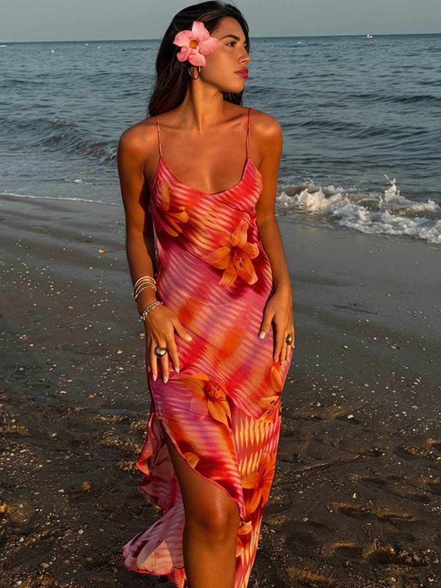 Isla – Irregular Floral Backless Maxi Dress