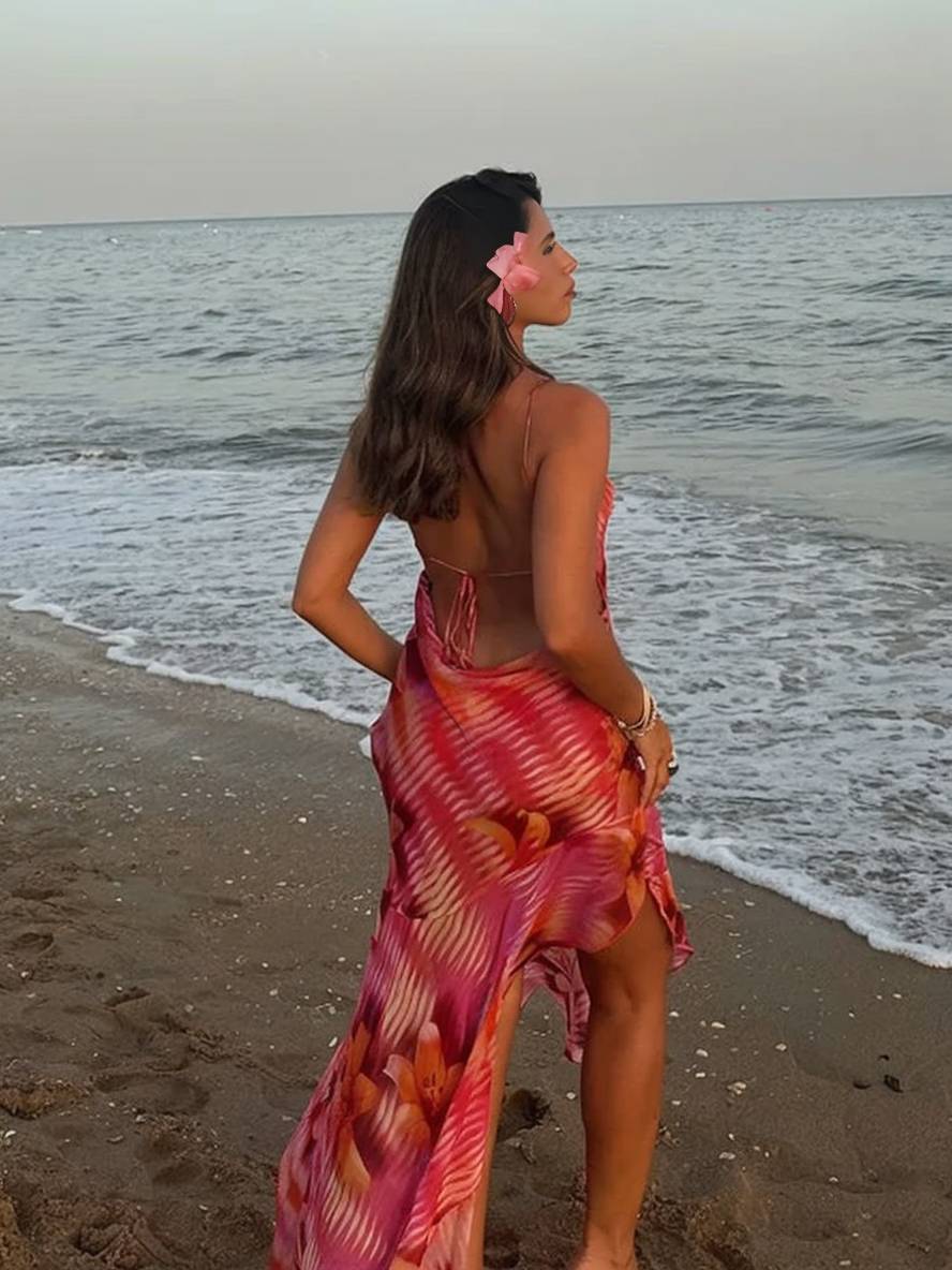 Isla – Irregular Floral Backless Maxi Dress