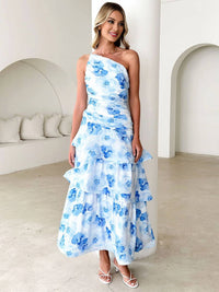 LORINDA - One-Shoulder Floral Ruffle Maxi Dress