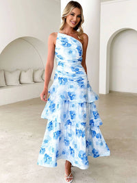 LORINDA - One-Shoulder Floral Ruffle Maxi Dress