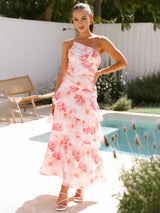 LORINDA - One-Shoulder Floral Ruffle Maxi Dress