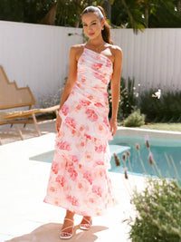 LORINDA - One-Shoulder Floral Ruffle Maxi Dress