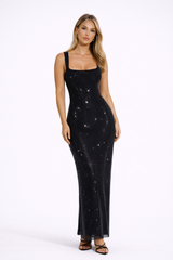 DORÉA Rhinestone Maxi Dress
