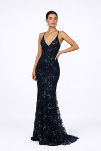 SERENYA Sequin V-Neck Backless Maxi Dress