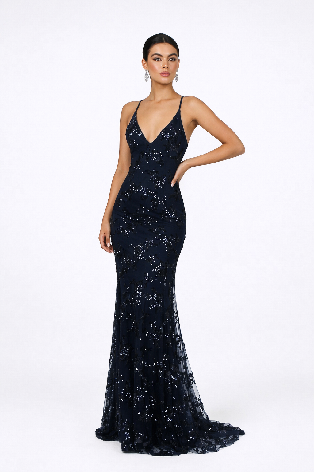 SERENYA Sequin V-Neck Backless Maxi Dress