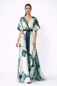 FIORAVELLA Long Floral Dress with Belt