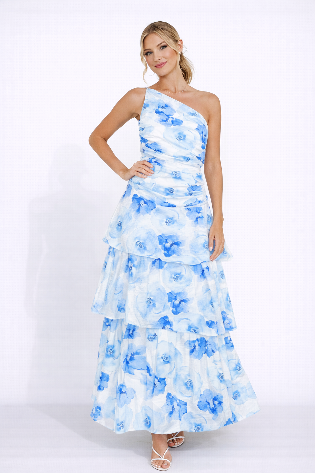 LORINDA Floral Ruffle Maxi Dress