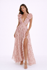 LYRA Pink Cascade Maxi Dress