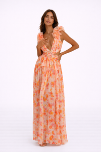 FIAMETTA Orange Fuchsia Maxi Dress