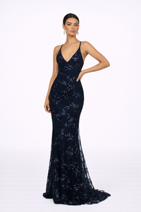 SERENYA Sequin V-Neck Backless Maxi Dress