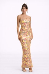 SELVIANA Floral Sequin Maxi Dress