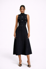 VIENNA Embellished High Neck Midi Dress