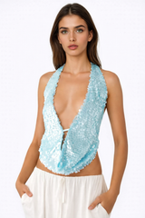 LUNA Blue Cowl Top